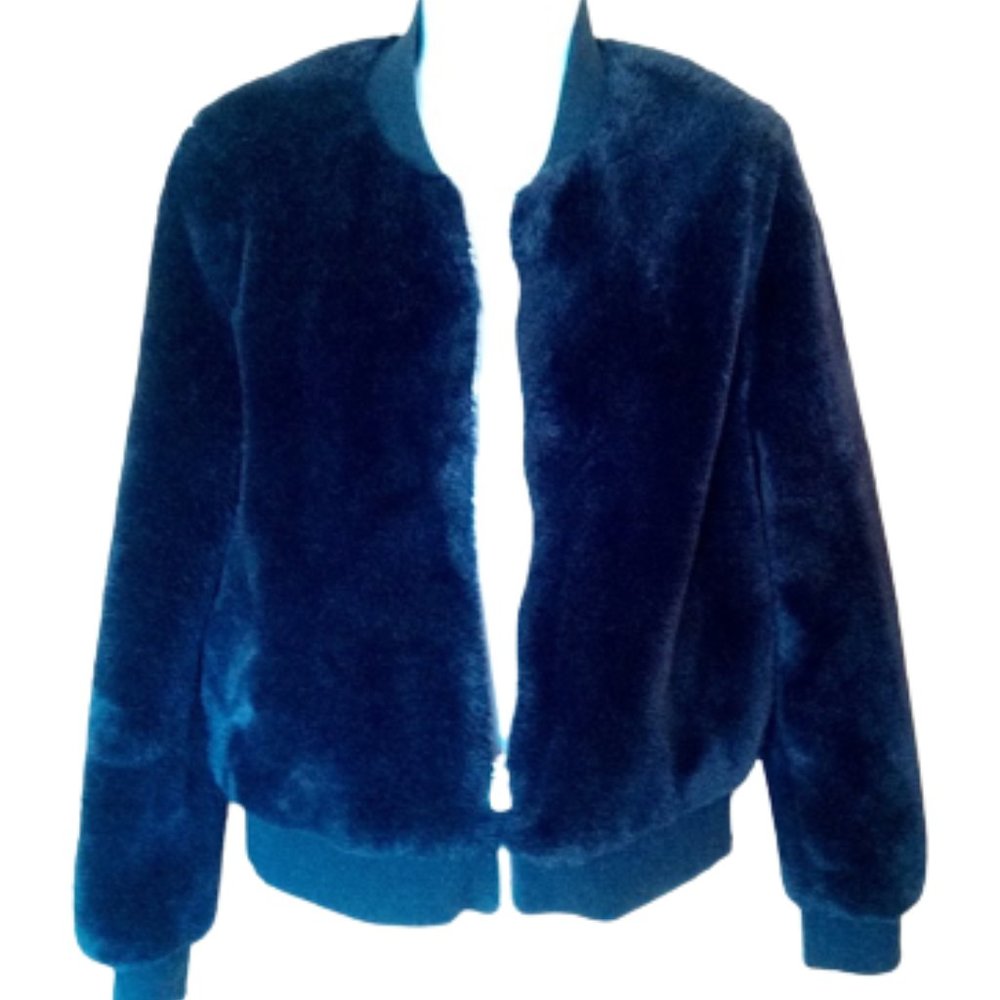 Black Faux Fur Teddy Jacket Coat Size Medium